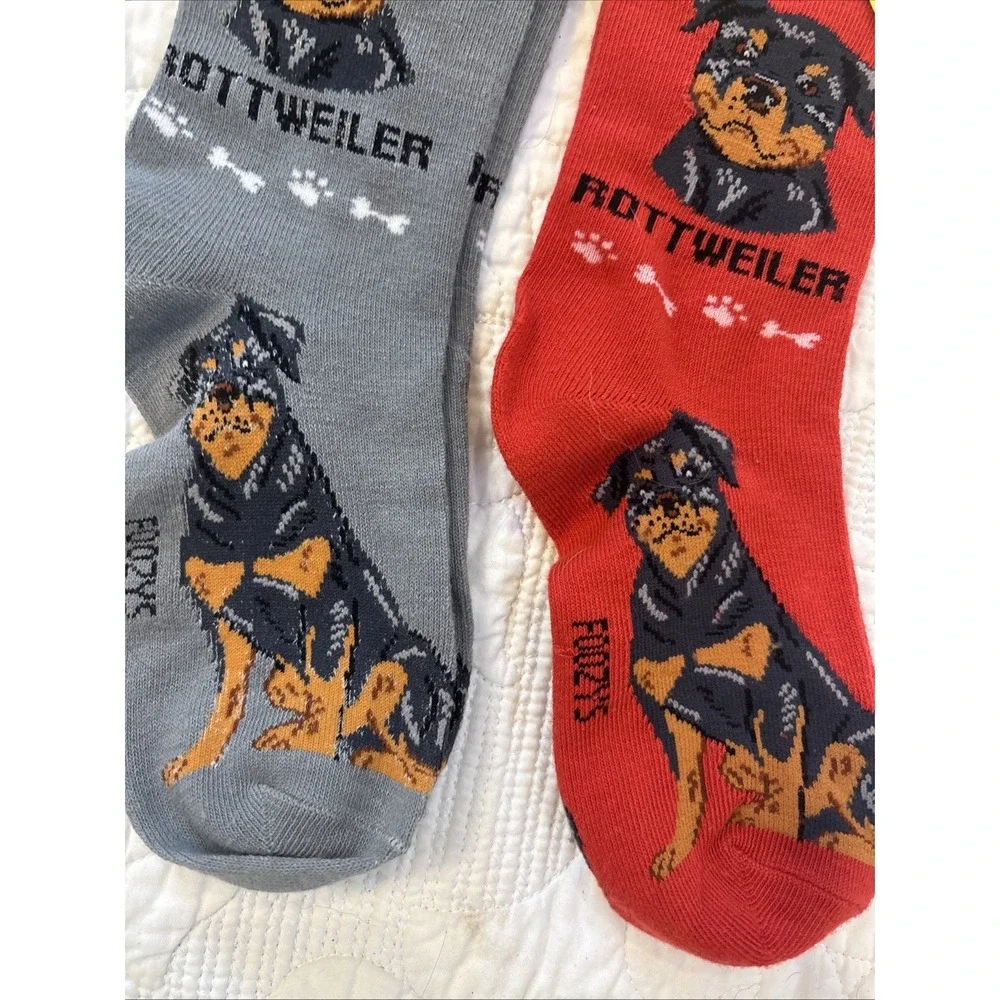 Foozy's Canine Collection Rottweiler Socks SZ 9-11 Gray Red Lot of 2 PolyBlend